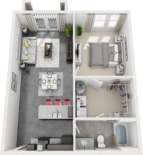Floor plan for 1 bed, 1 bath, 777 sqft